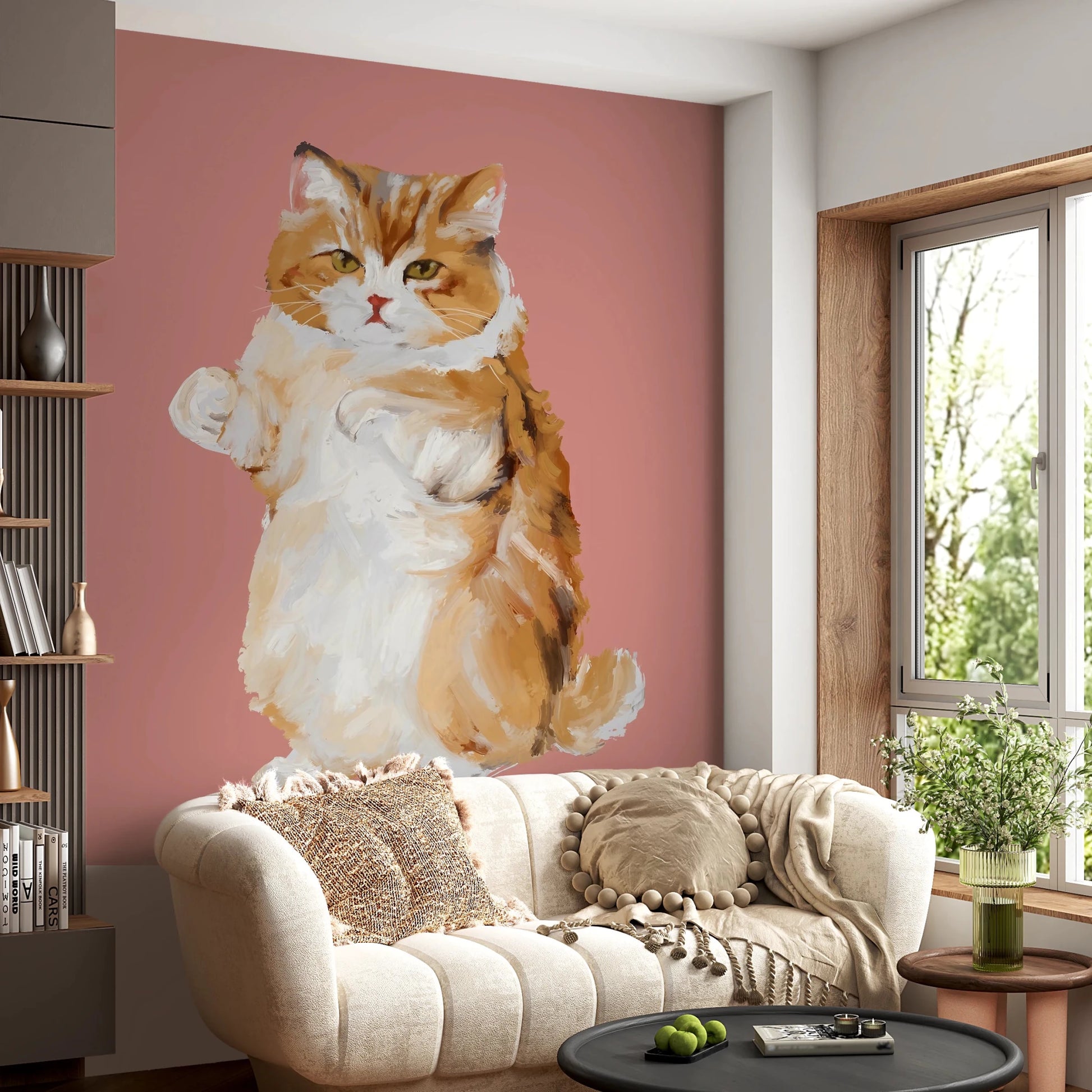 Purrfectly Perfect furry handpainted oil painting cat Wall Mural