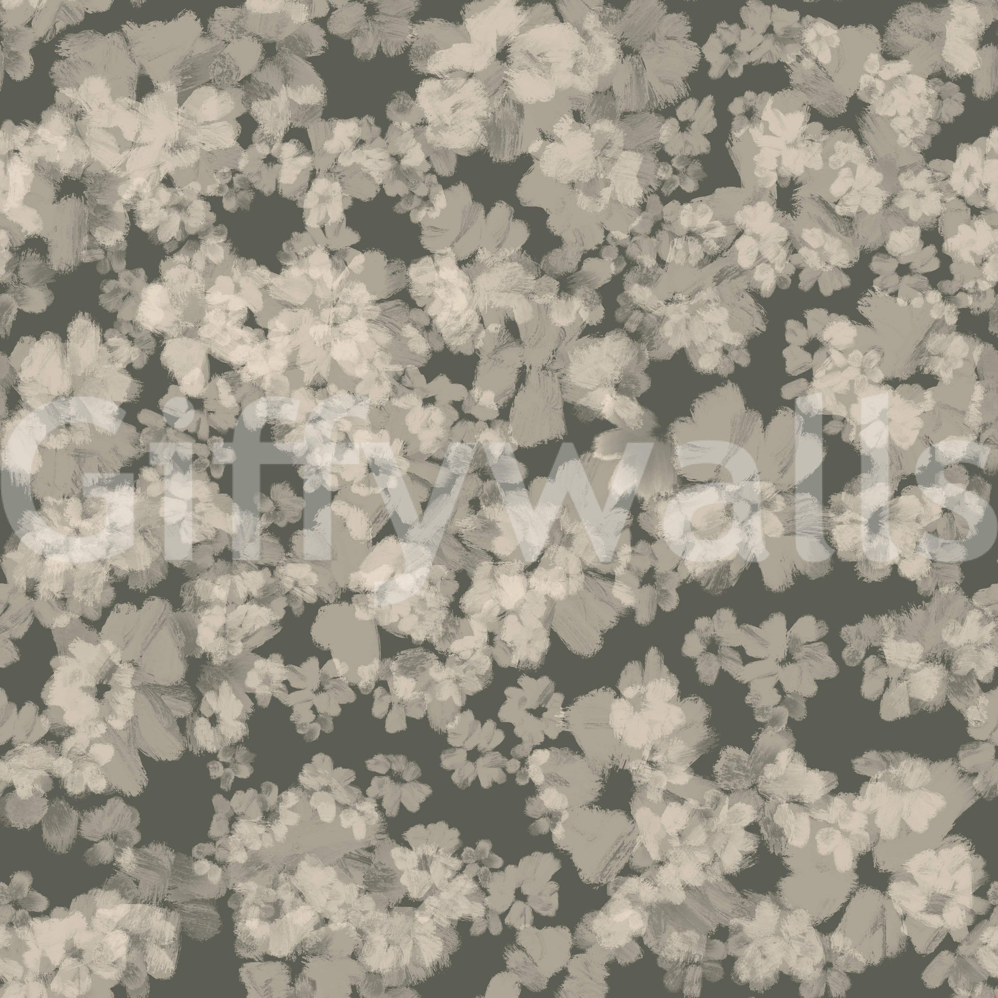 Hazy grey bloom texture wall mural, Whispered Florals, tranquil decorative finish.