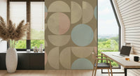 Pastel shades Quiet Geometry halves and full circles decorative wallpaper.