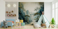 Wall mural inspired by a serene river valley landscape, perfect for calming modern interiors.