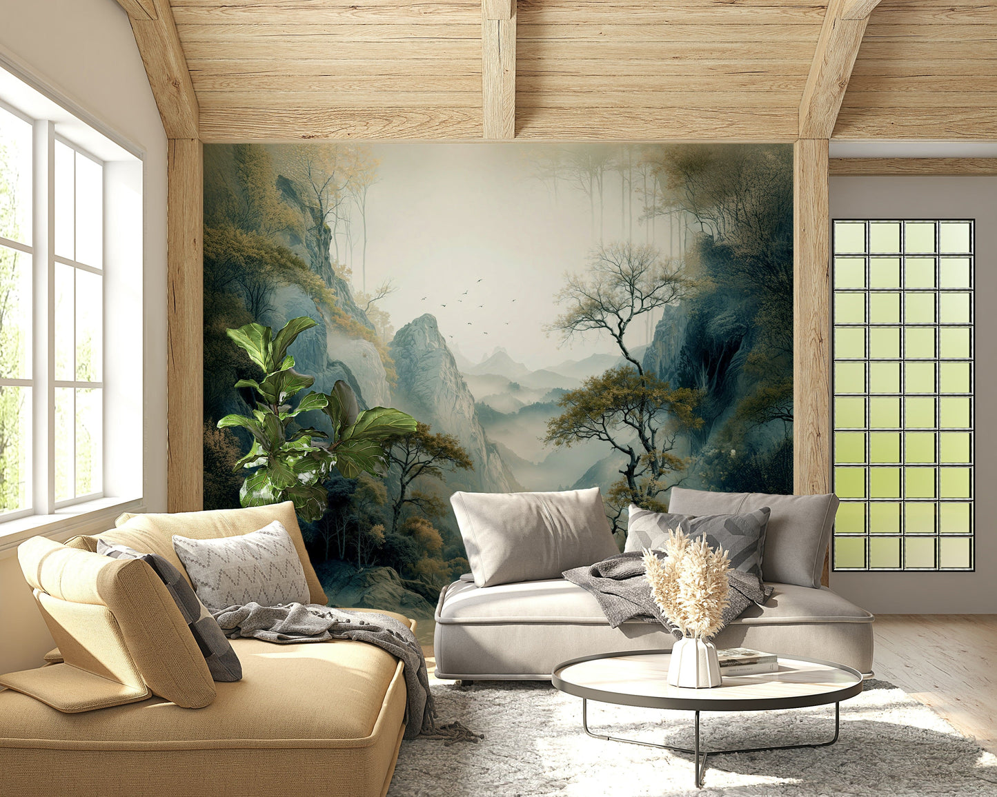 Quiet River Valley design mural with soothing colors and a peaceful countryside atmosphere.