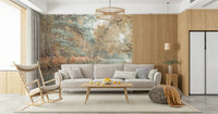 Peaceful woodland scene wallpaper with golden fall trees and a still water canal.