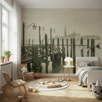 Historic Italian architecture, Quiet Waterside Reflection, mood wall art.