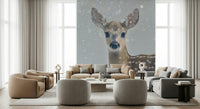 Quiet Winter Fawn Wallpaper — serene animal and winter forest design for bedrooms or nurseries.