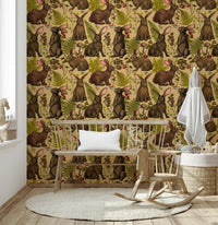 Forest Creatures and Flora Wallpaper – Delightful mural showcasing rabbits surrounded by woodland foliage and blooms.