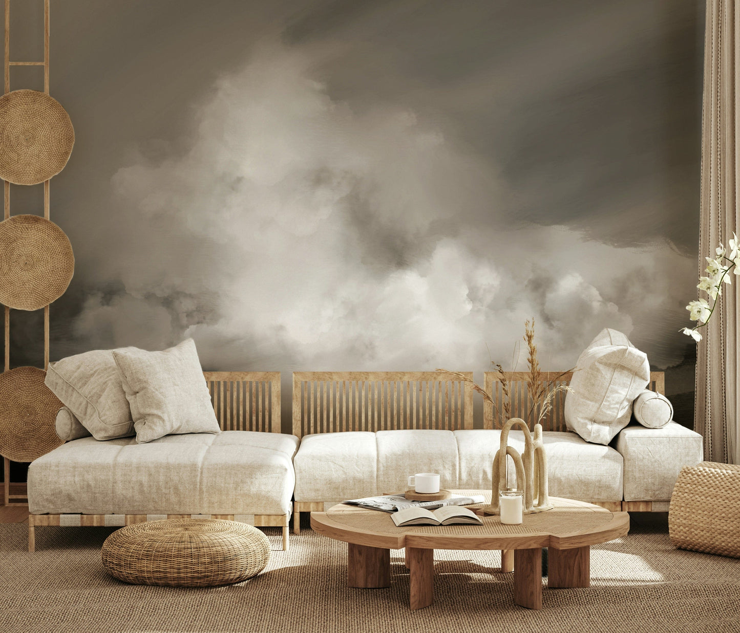A calming serene sky wallpaper mural that defines a space.