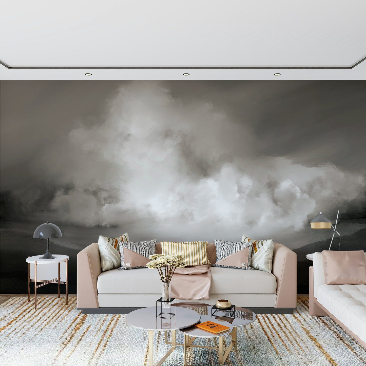A contemplative cloud drift wallpaper mural for a feature wall.