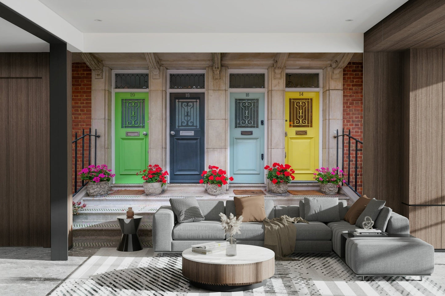 Cheerful door mural art

