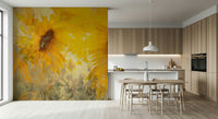 A beautiful modern art wall mural of gold flowers.

