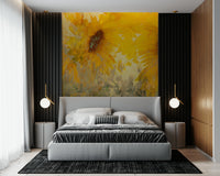 A peaceful modern abstract mural on decorative wallpaper.

