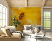 A beautiful golden bloom wallpaper mural for a modern home.

