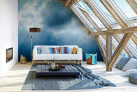 A serene falling rain wall mural for tranquil decor.

