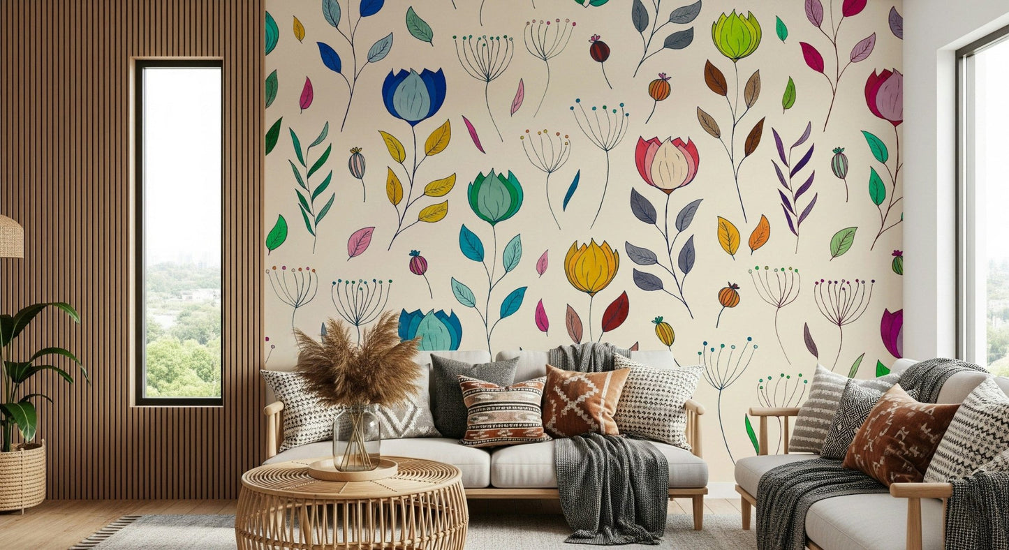 Colorful sketch flowers wall decor Rainbow Bloom Dance.