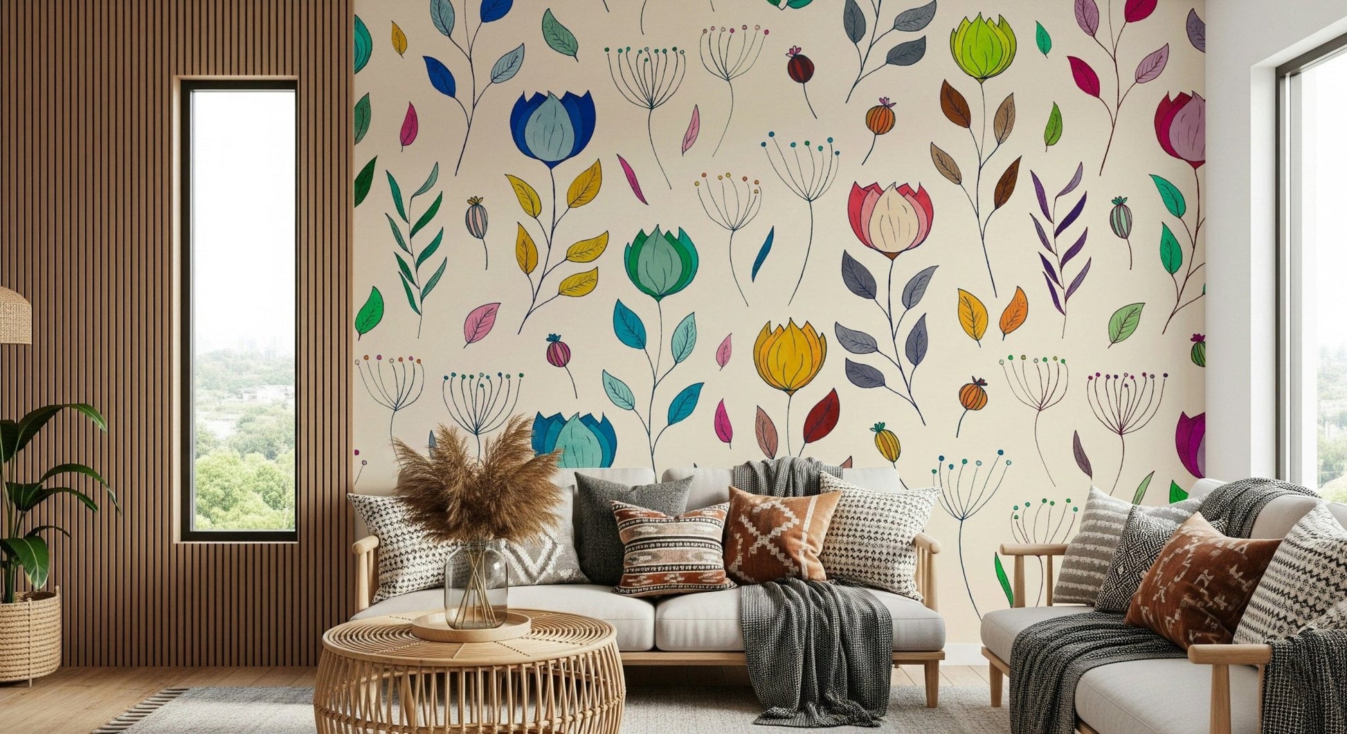 Colorful sketch flowers wall decor Rainbow Bloom Dance.