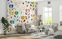 Hand-drawn flowers mural Rainbow Bloom Dance print.