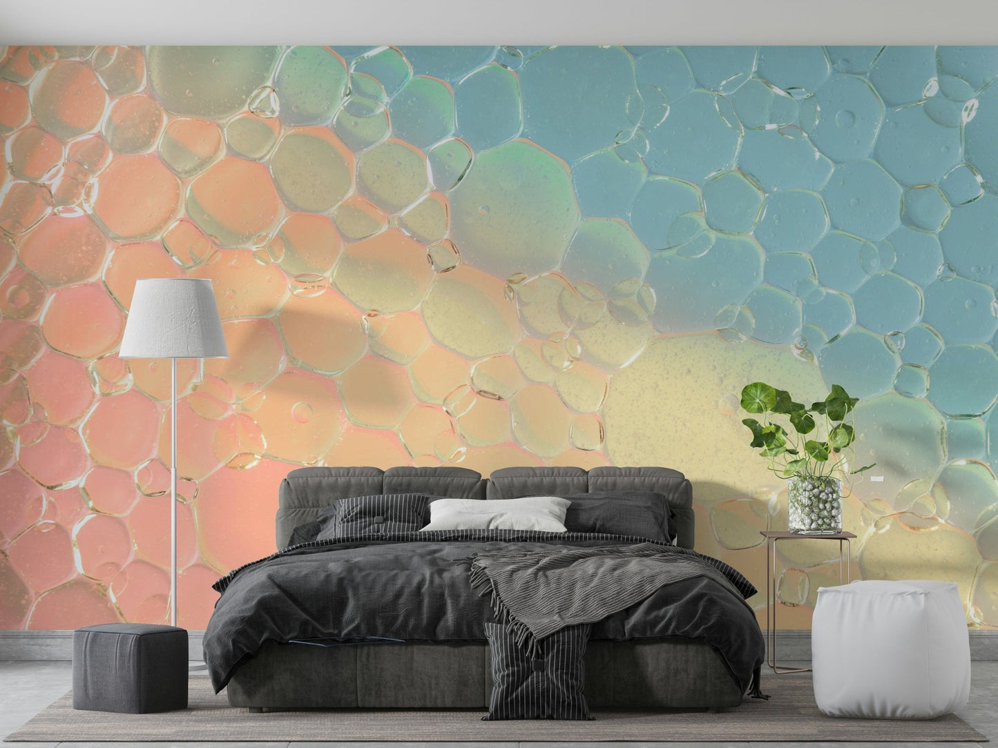 Interconnected, shimmering circles.

