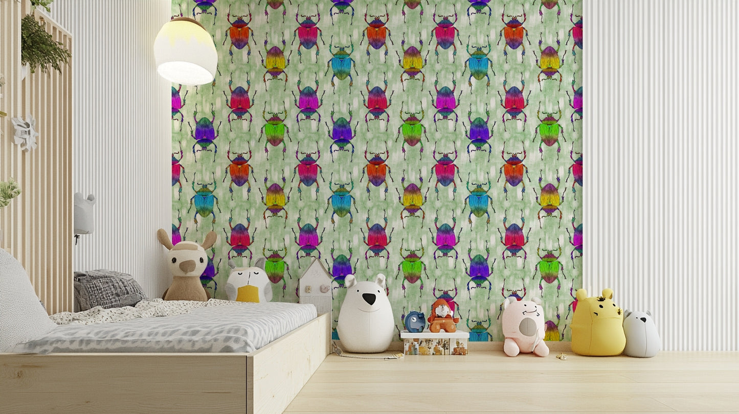 Cheerful insect mural wallpaper for playful spaces

