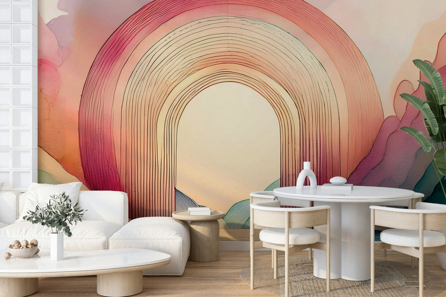 Soft flowing rainbow arches in Rainbow Dream Arches 2 wall mural.


