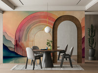 Uplifting rainbow arch design perfect for kids’ rooms or nurseries.

