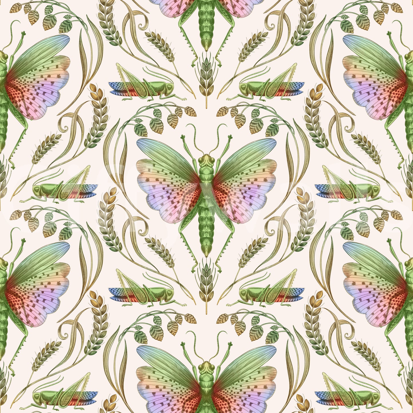 Rainbow Grasshopper Damask light Wallpaper⁠