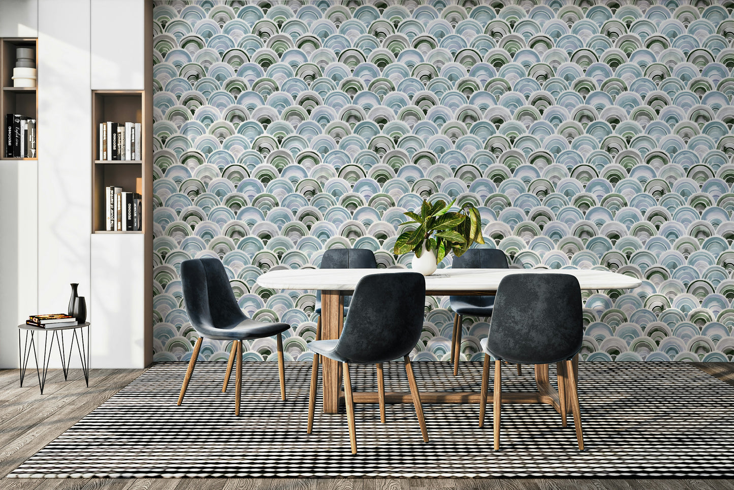 Artistic rainbow scale wallpaper for playful interiors

