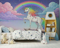 Rainbow Majesty peel and stick mural, fantasy landscape design.