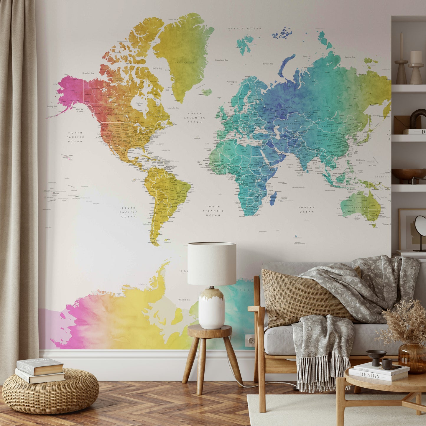 Rainbow World Map Wallpaper