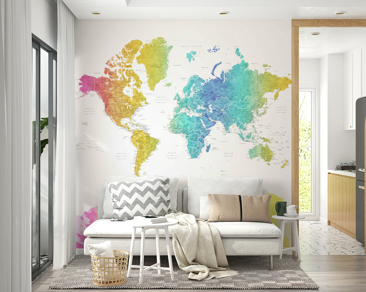 Rainbow World Map Wallpaper