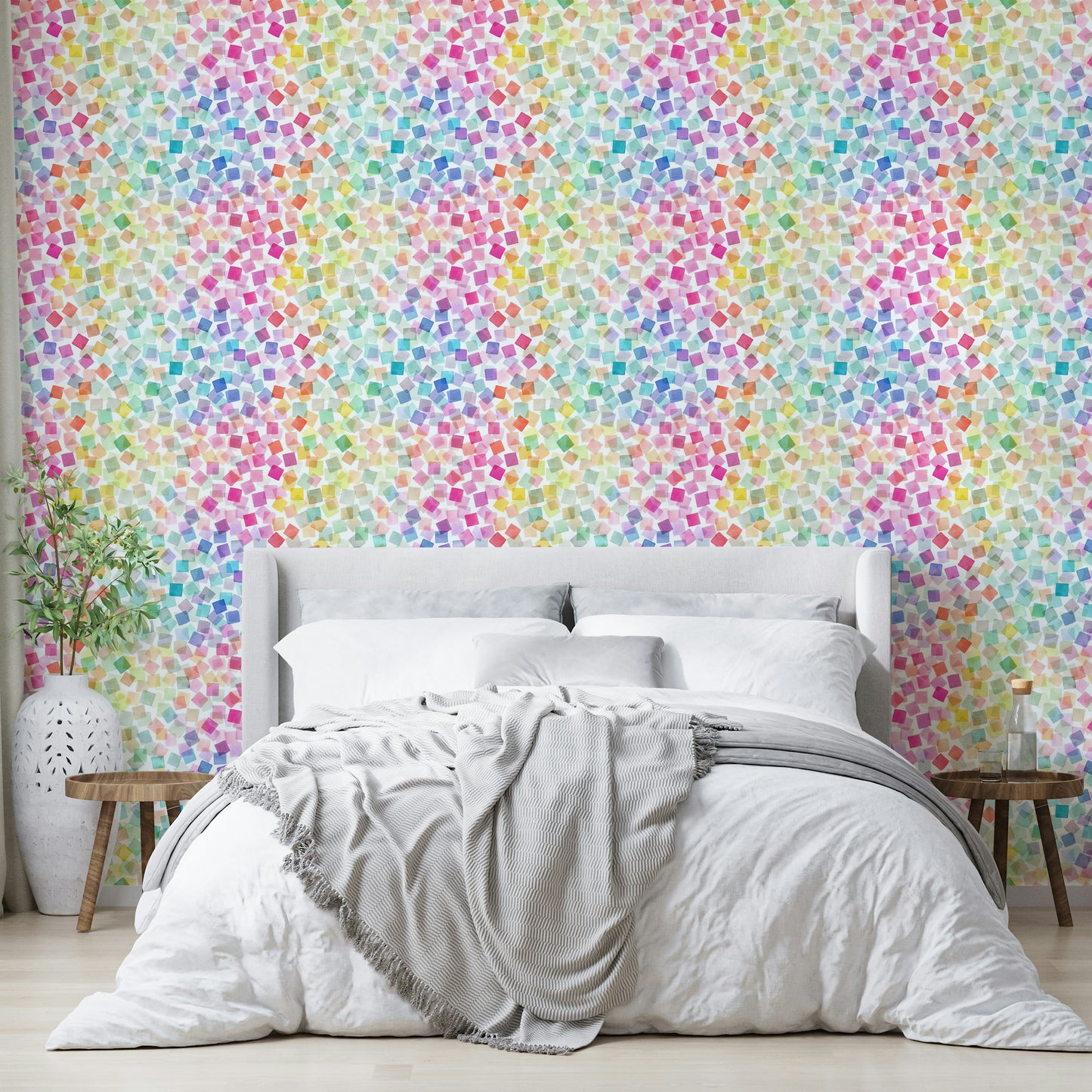 Multicolor geometric wallpaper for fun interiors

