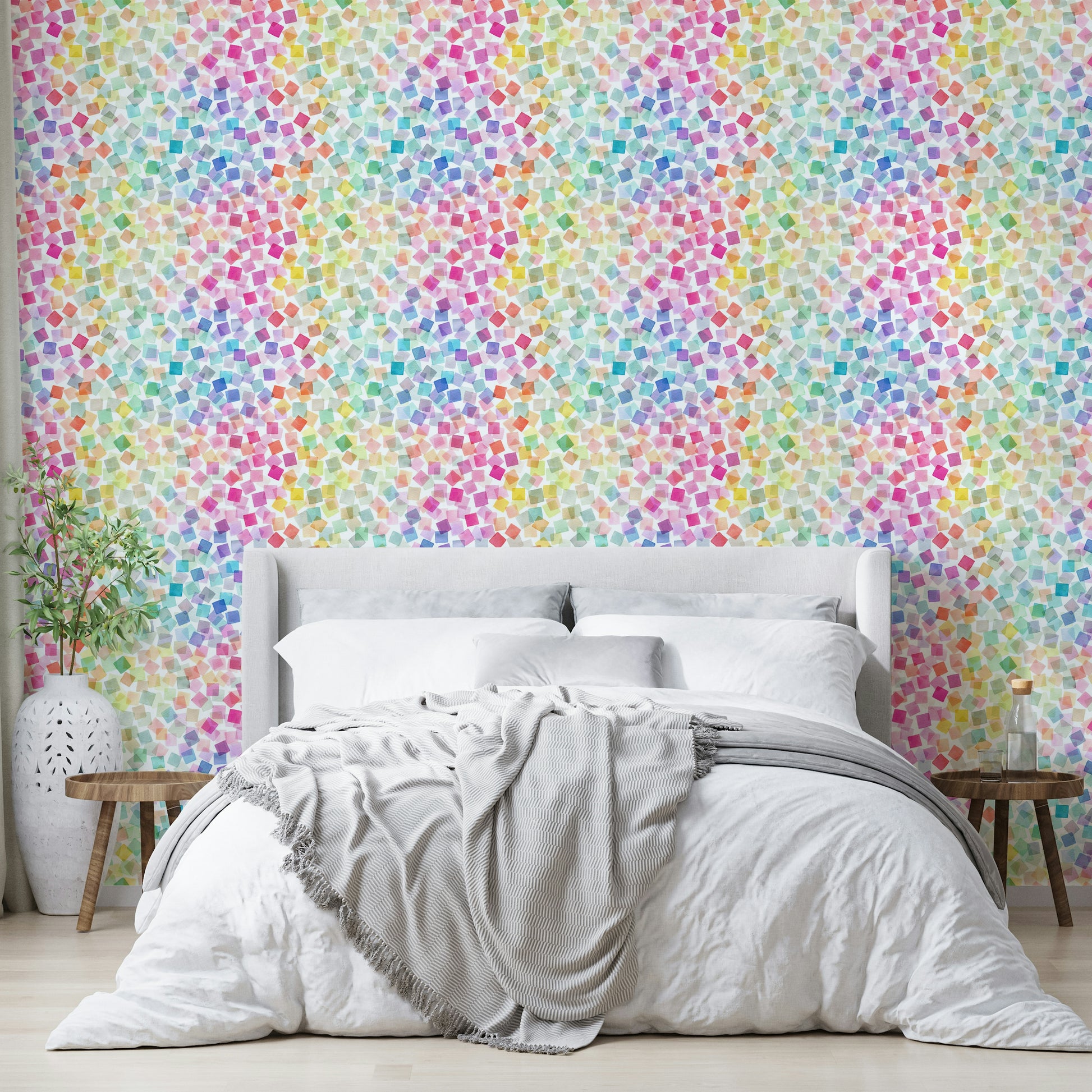 Multicolor geometric wallpaper for fun interiors

