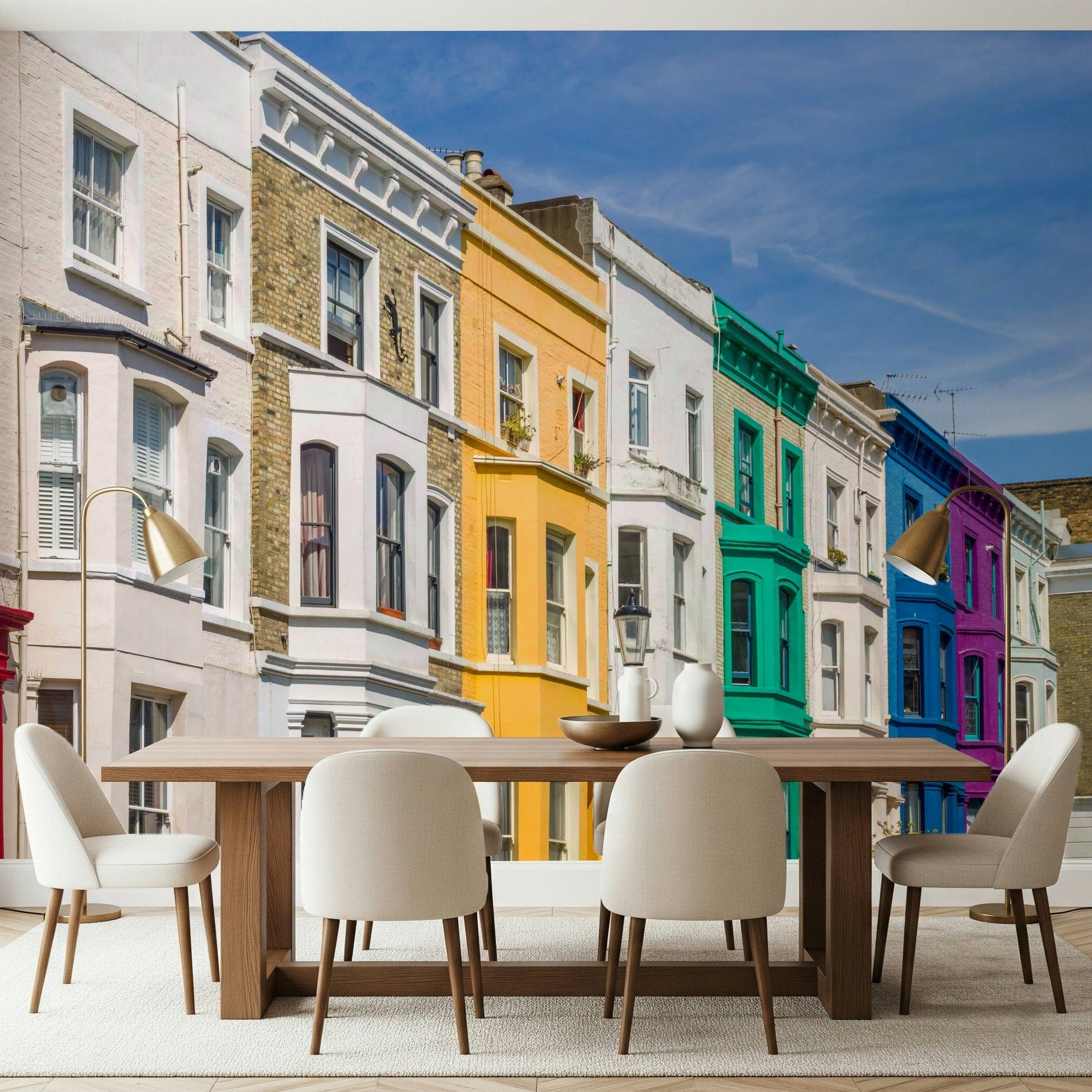 London Notting Hill style Rainbow Row Houses wall decoration.