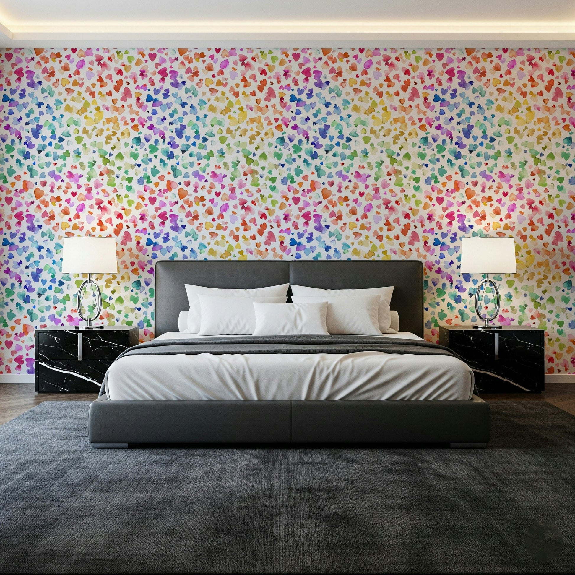 Hand-painted pink heart pattern for a girl's bedroom wall decor.