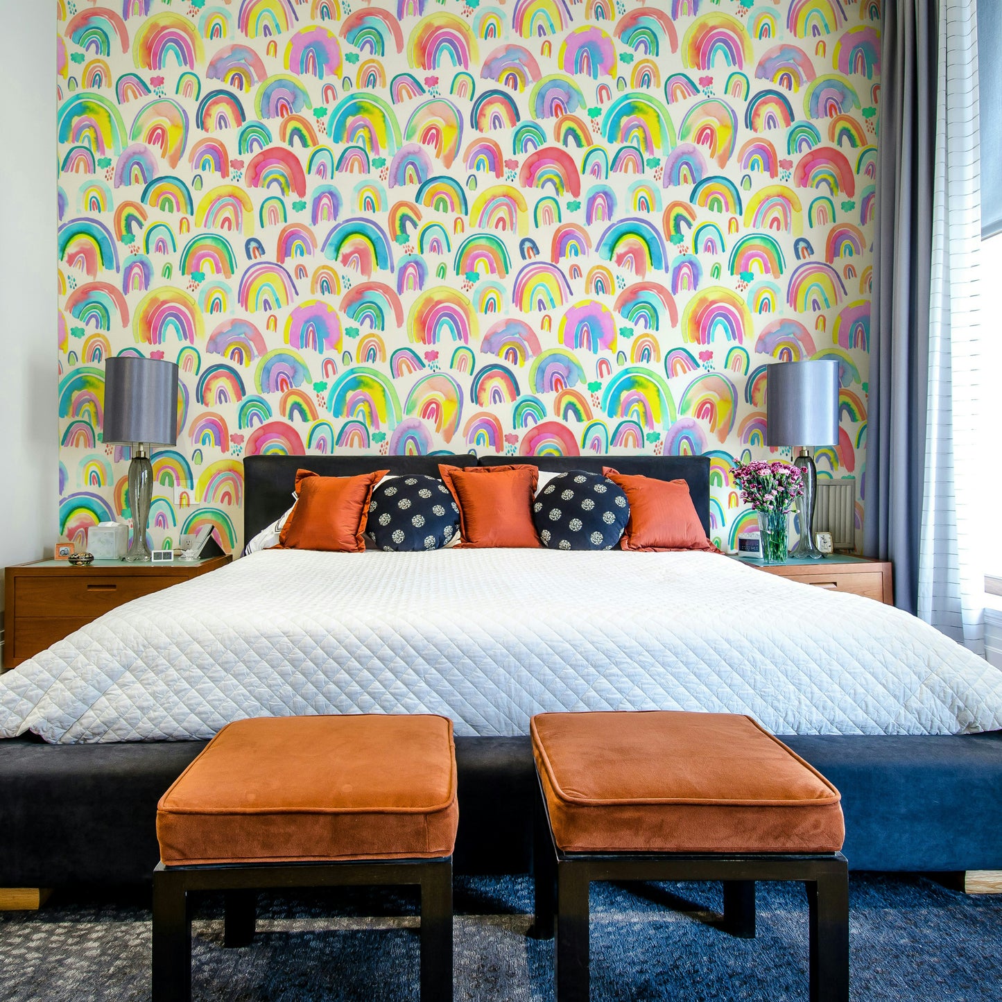 Bright rainbow wallpaper featuring watercolor-style neon colors.

