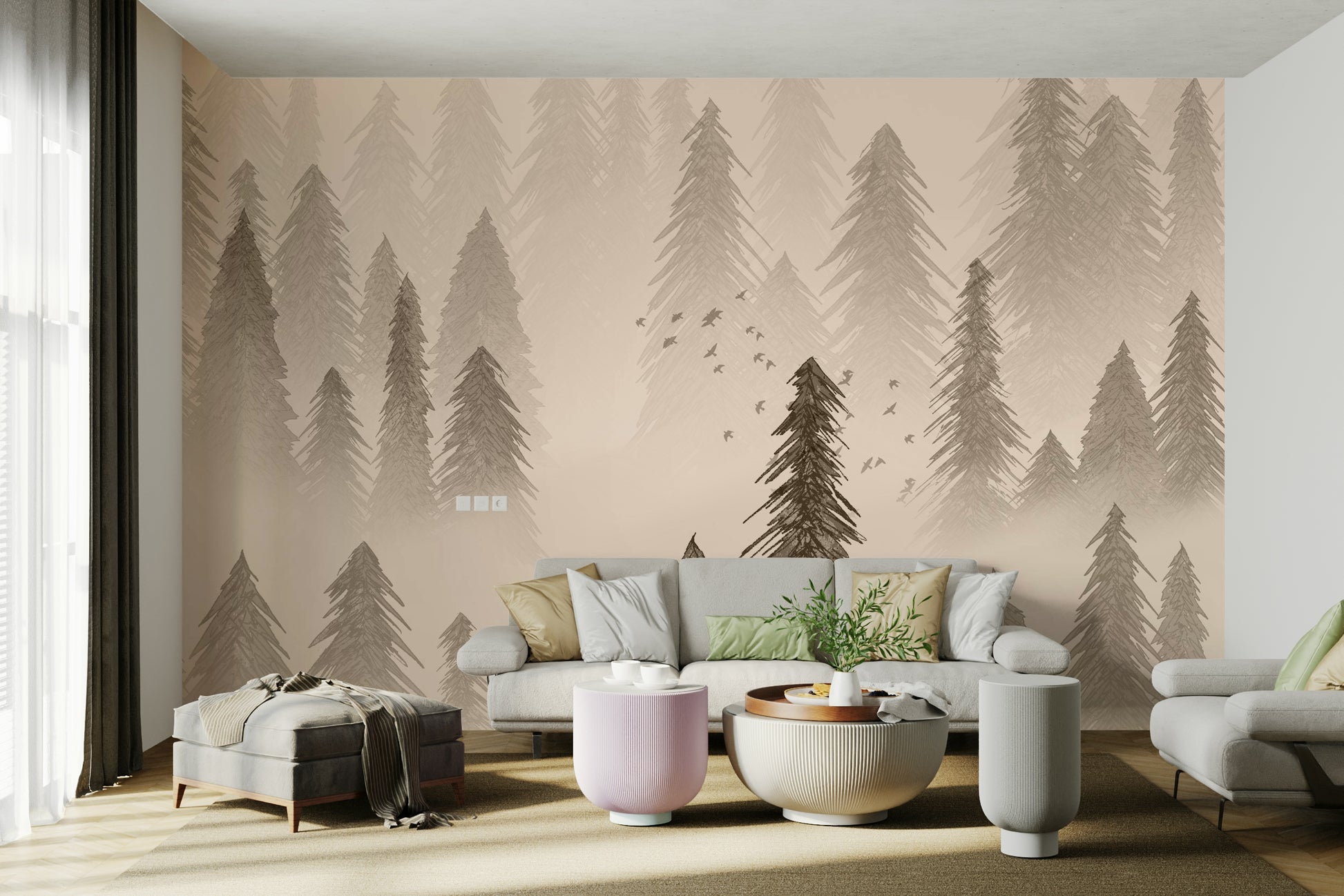 Rainforest Sepia Wallpaper – Vintage Forest Mural