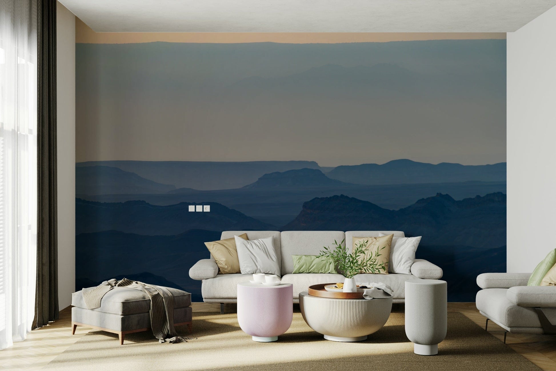 An artistic nature landscape mural for home decor.

