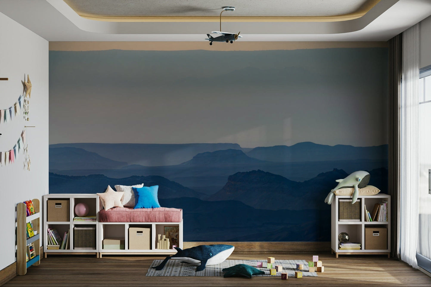 A graceful desert landscape wall mural in warm tones.

