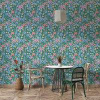 Retro floral wall design with ranunculus blooms

