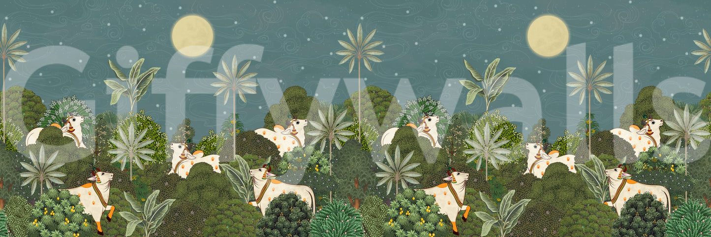 Ratri Pichwai mural backdrop for home prayer corner