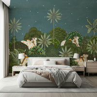 Ratri Pichwai wall mural in hallway with pichwai art theme