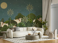 Close-up of Ratri Pichwai mural detailing traditional Indian patterns