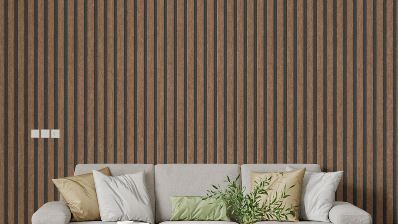 Realistic vertical wood panel wallpaper for modern interiors

