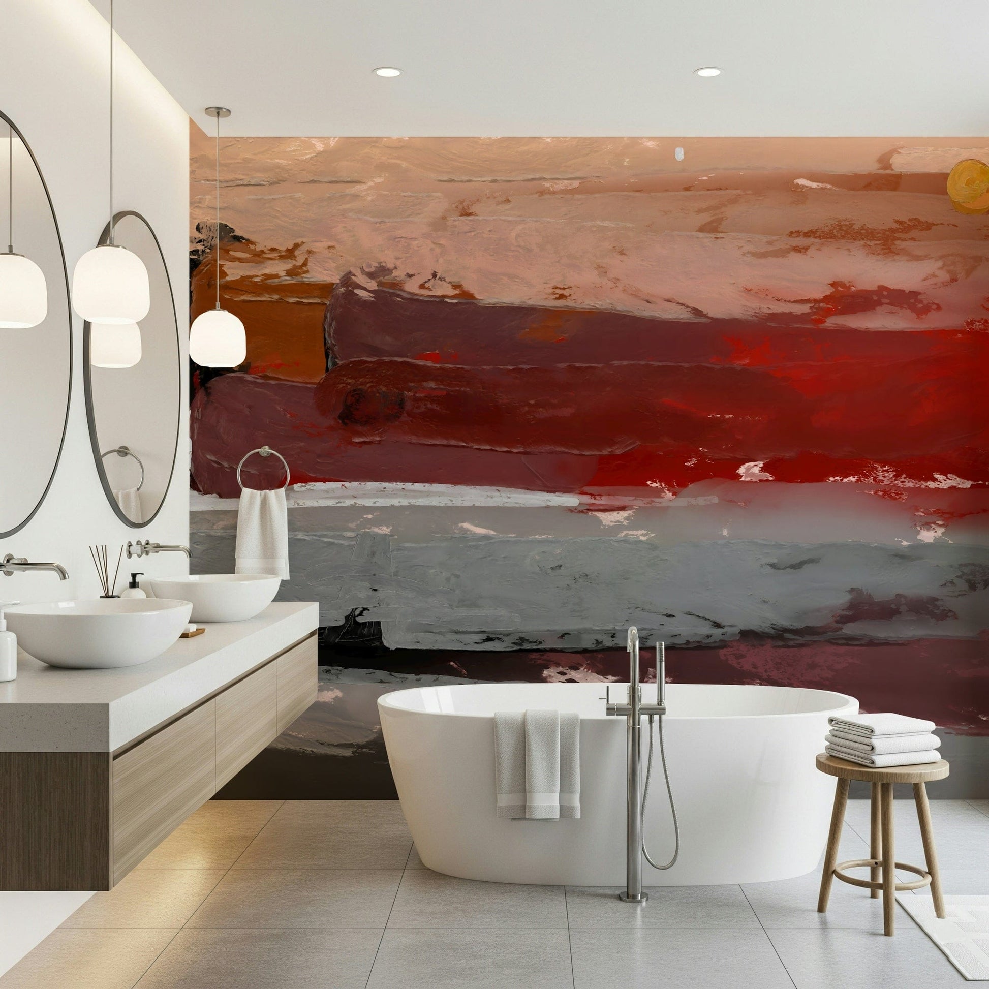 Neutral color palette landscape art for a professional home office background.