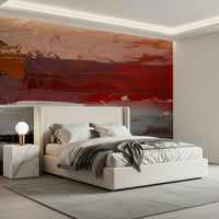 Bold watercolor landscape feature wall in a modern urban lounge.
