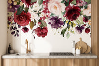 Red and Pink Floral Wallpaper Mural - Giffywalls