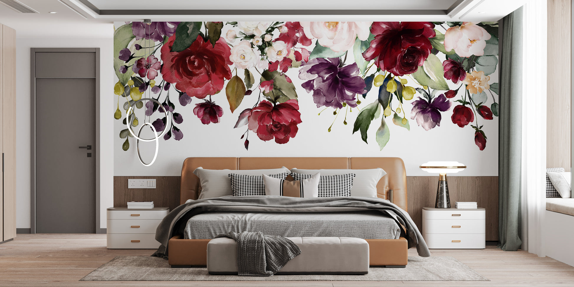 Red and Pink Floral Wallpaper Mural - Giffywalls