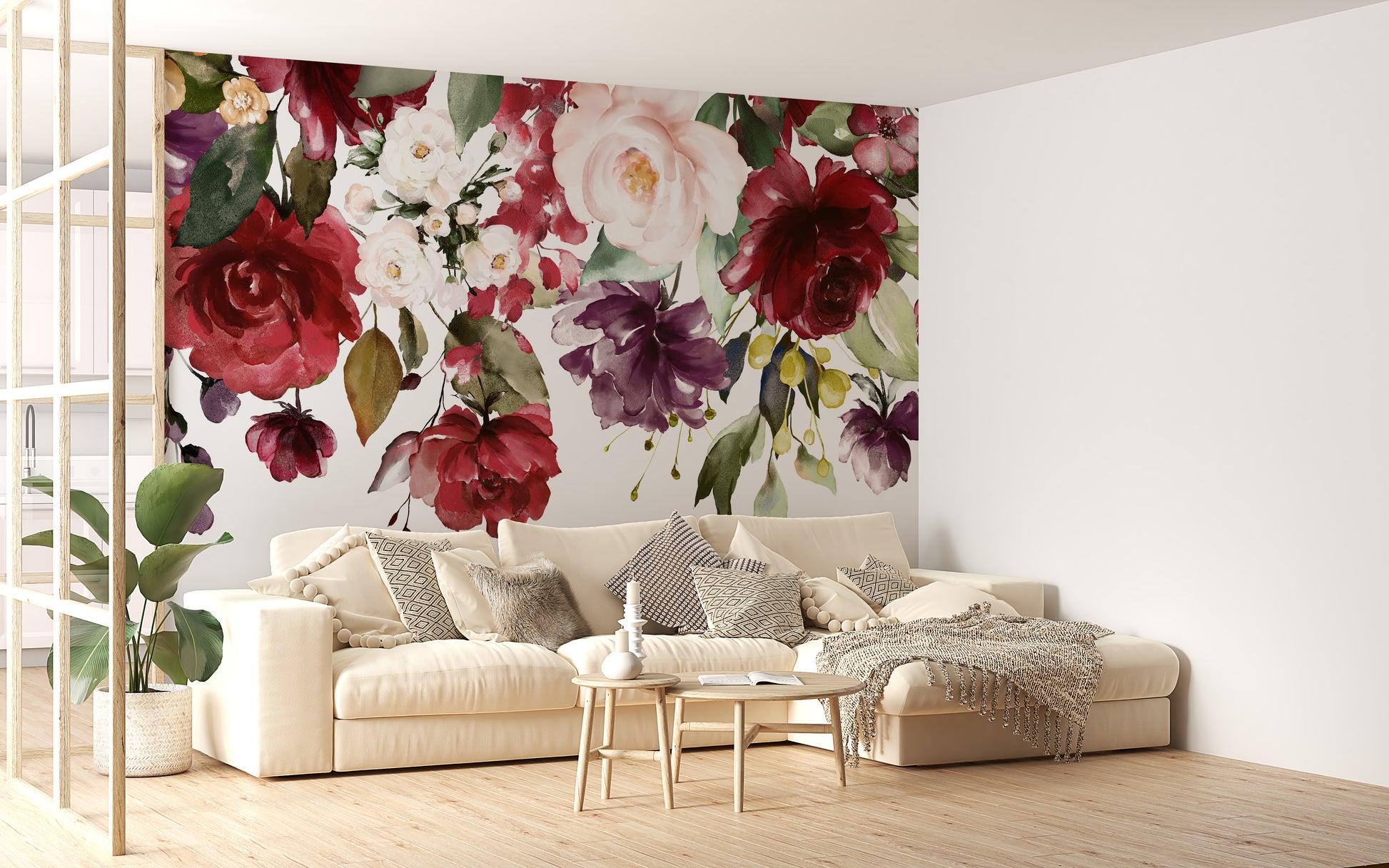 Red and Pink Floral Wallpaper Mural - Giffywalls
