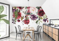 Romantic red and pink flower mural wallpaper