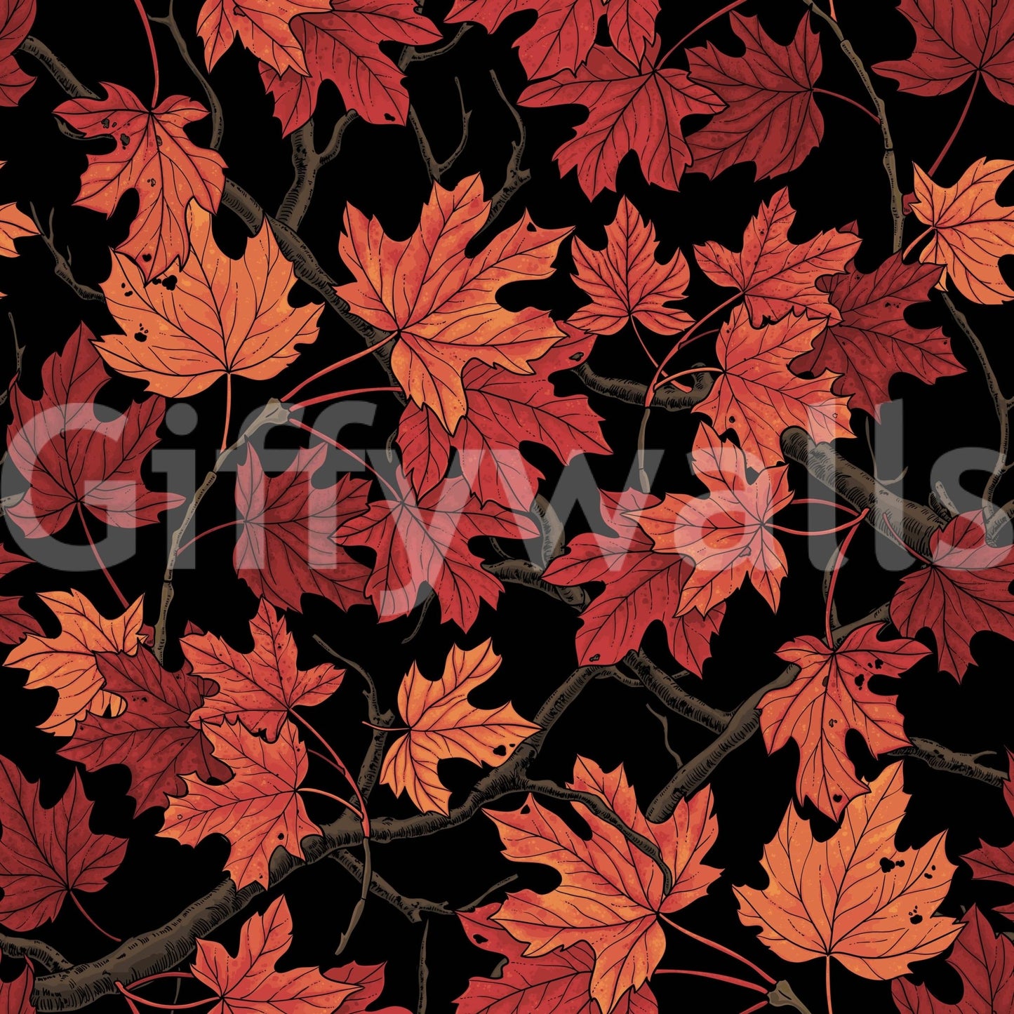Red Autumn maple leaves on black Wallpaper⁠