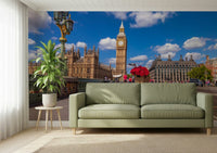 Clock Tower, antique lamps, Red Blooms in London wall art design.