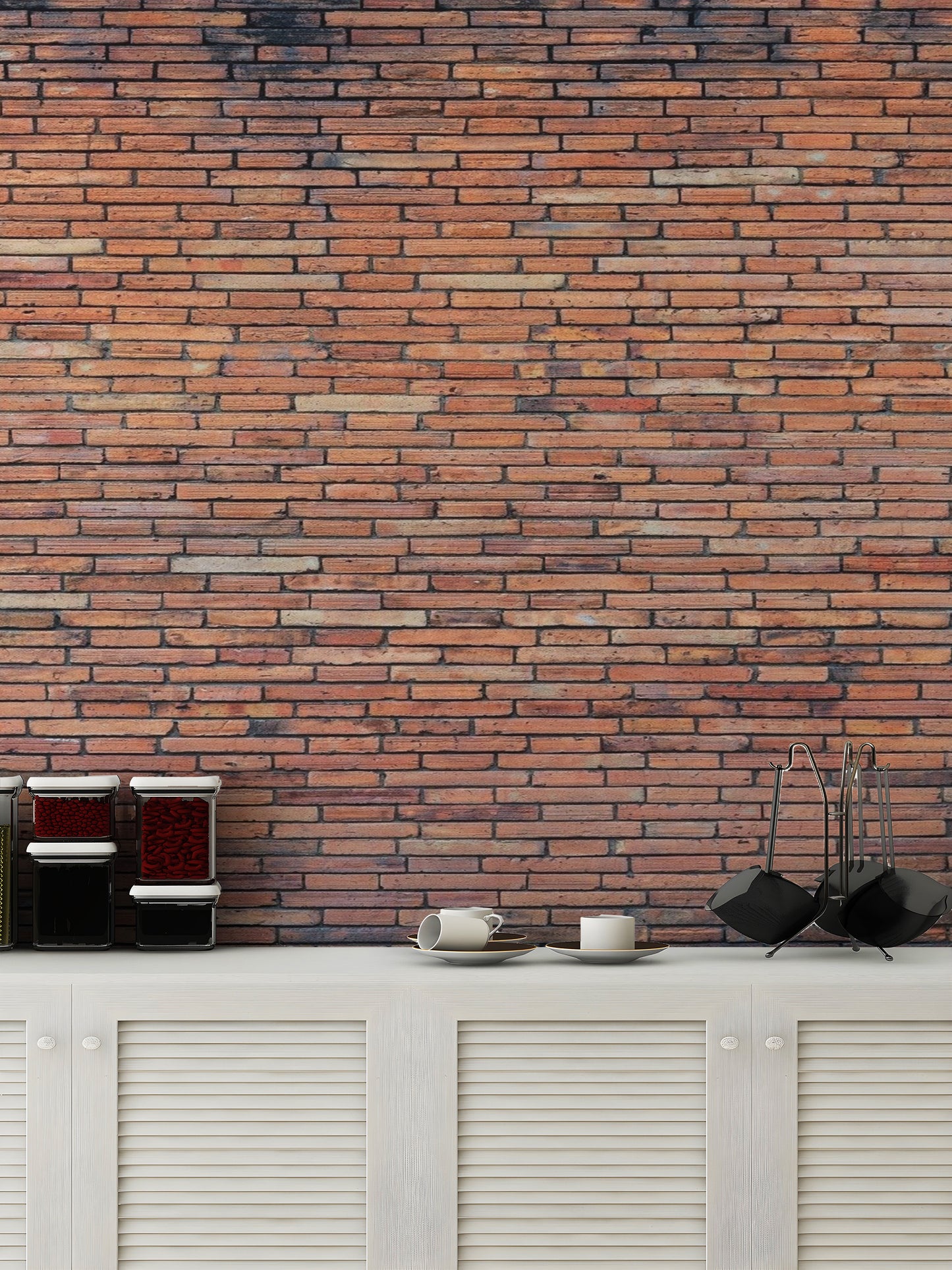 Bold scarlet brick wallpaper for contemporary spaces.